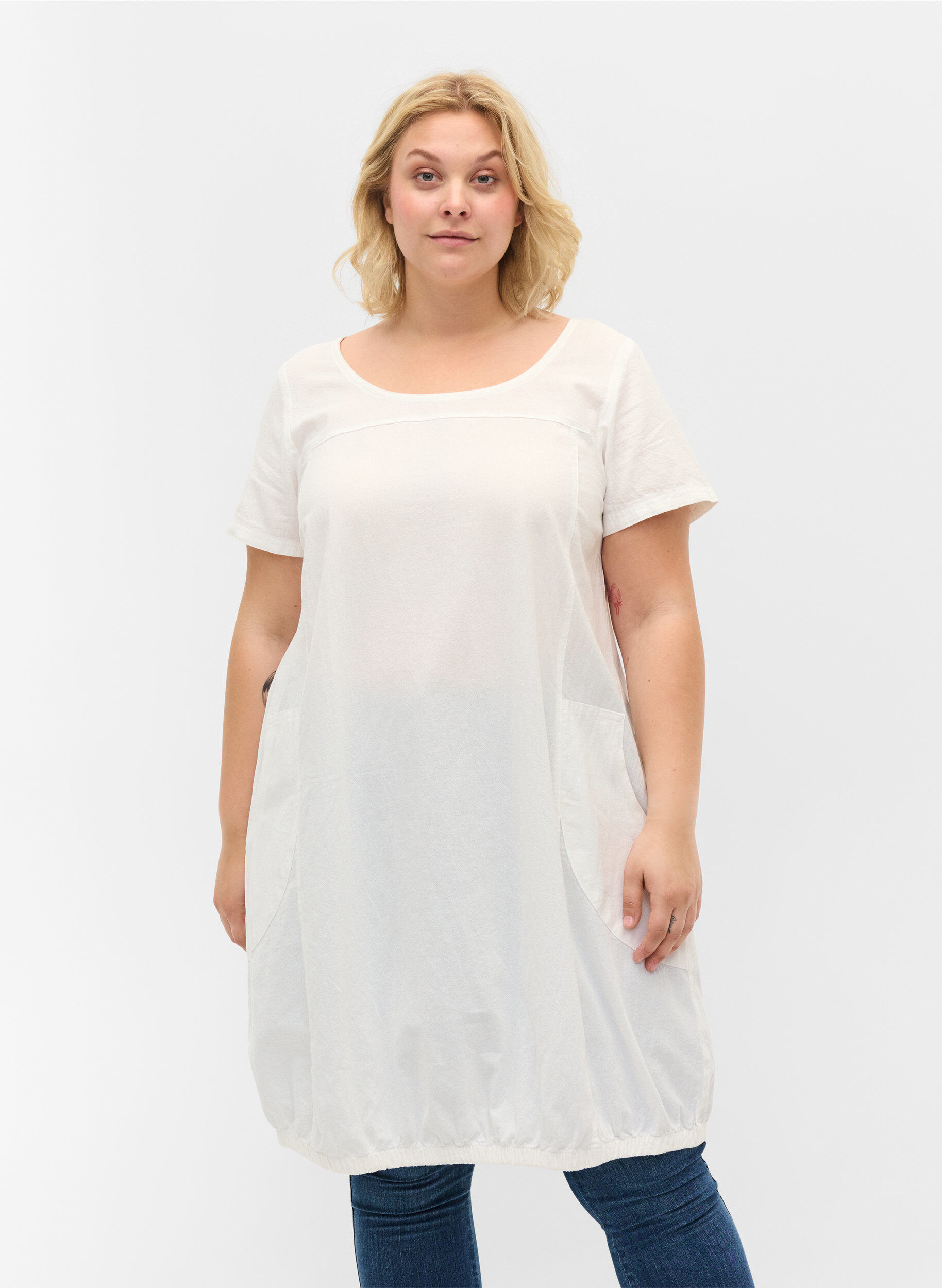 ZizziKurzarm Kleid aus Baumwolle, Wei&szlig;, Model image number 0
