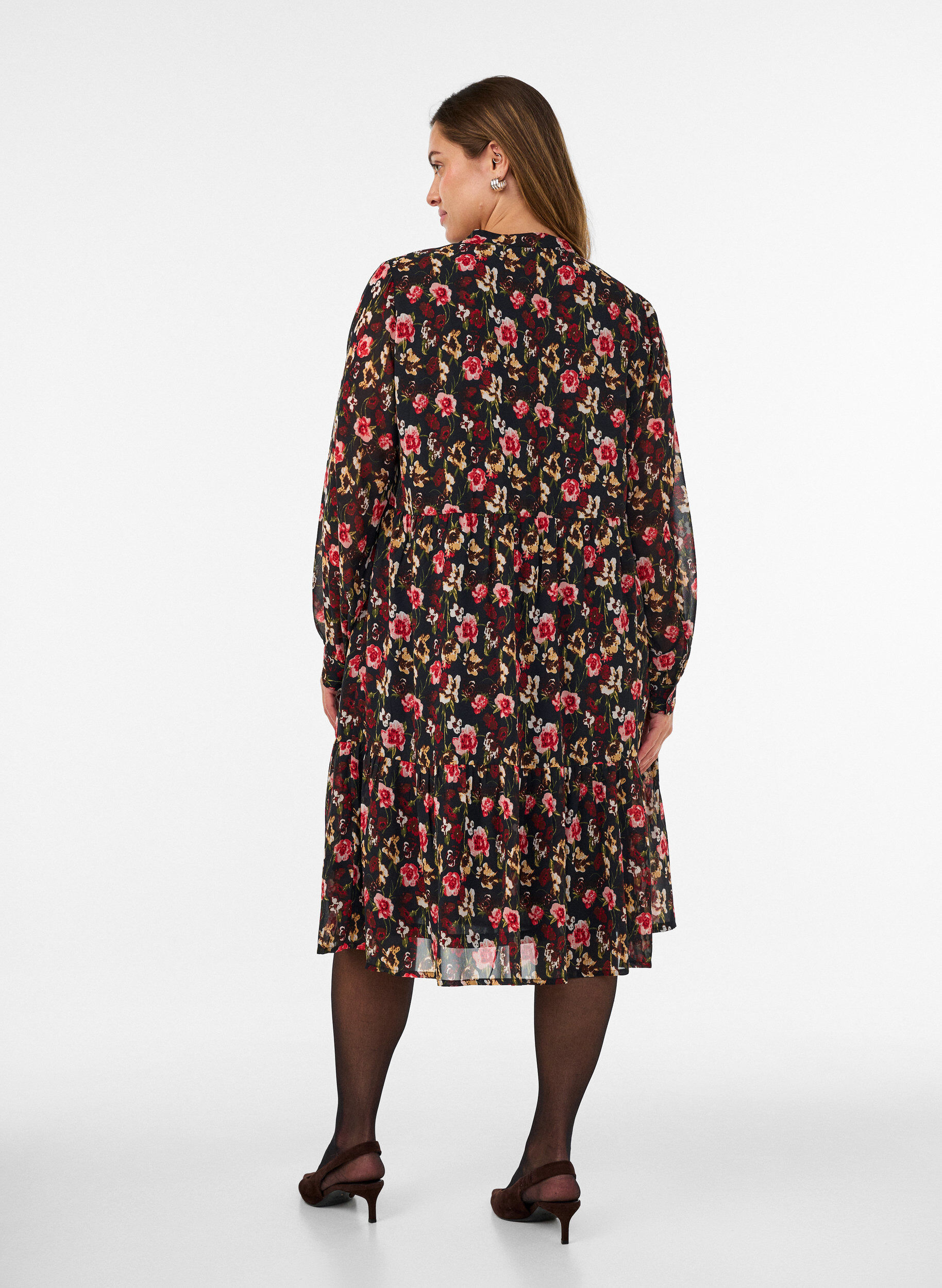 ZizziKleid mit Allover-Muster und einer Volantlage, Schwarz, Model image number 1
