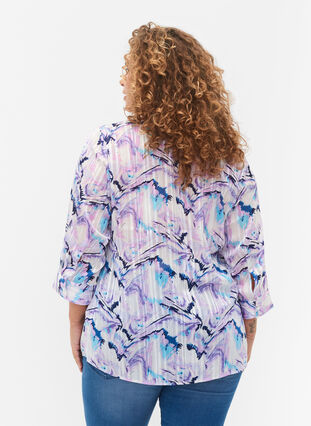 Bluse mit Print und 3/4-Ärmeln, Blue Lilac AOP, Model image number 1