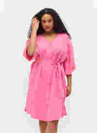 Kleid mit 3/4-Ärmeln und Bindeband, Shocking Pink, Model