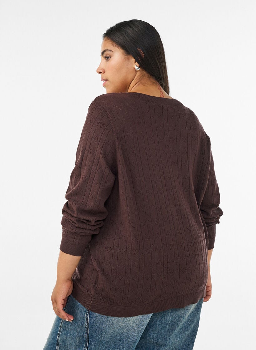 Strickjacke mit Herz-Lochstickerei, Braun, Model image number 2