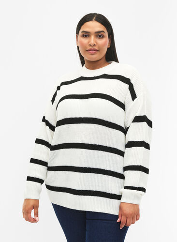 FLASH – Strickpullover mit Streifen, White/Black Stripe, Model image number 0