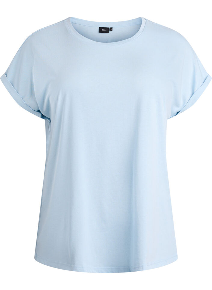 Kurz&auml;rmeliges T-Shirt aus Baumwollmischgewebe, Blau, Packshot image number 0