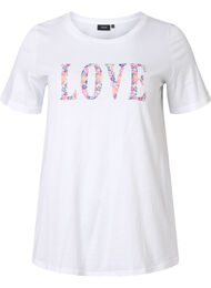 T-Shirt aus Baumwolle mit Rundhalsausschnitt und Print, Bright White W. Love, Packshot