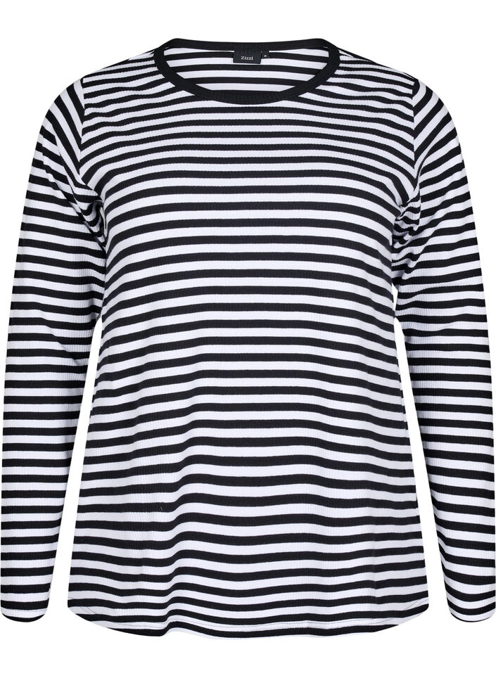 Gestreifte Bluse mit langen &Auml;rmeln, Schwarz, Packshot image number 0