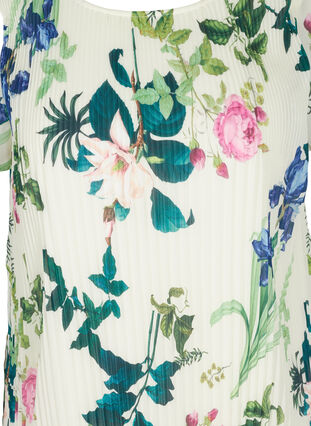 Kurzarm Plisseekleid mit Blumenprint, Bright White AOP, Packshot image number 2