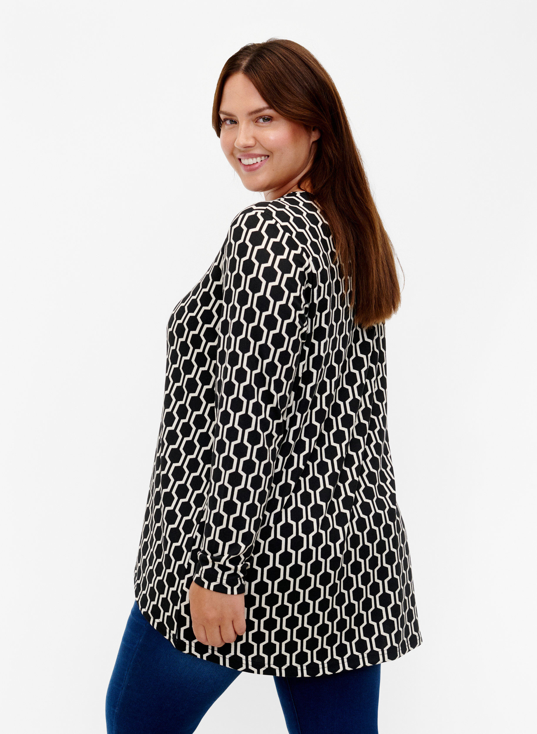 ZizziGemusterte Bluse mit langen &Auml;rmeln, Birch W. Graphic, Model image number 1