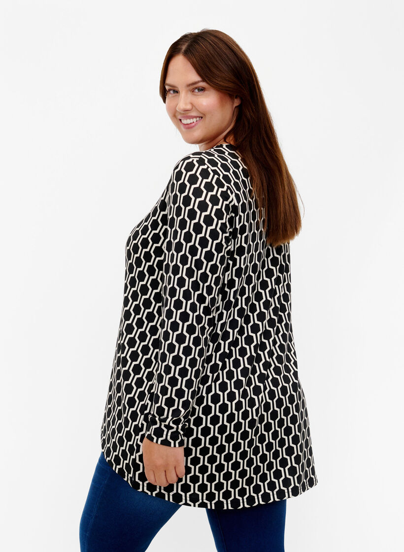 Gemusterte Bluse mit langen Ärmeln, Birch W. Graphic, Model image number 1