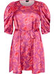 Gebl&uuml;mtes Kleid mit Puff&auml;rmeln und Bindeg&uuml;rtel, Pink, Packshot image number 0