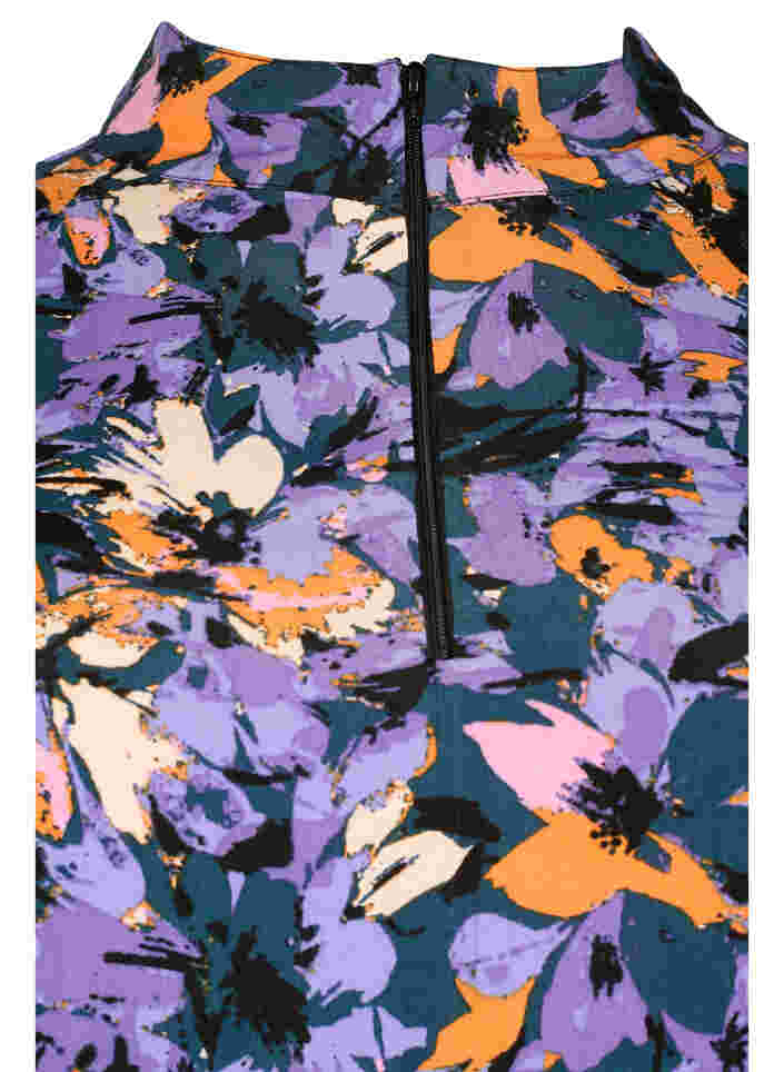 Geblümte Viskosetunika mit Reißverschluss, Purple Flower AOP, Packshot image number 2
