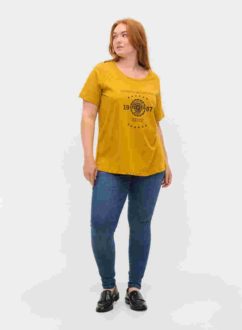 Kurzärmeliges Baumwoll-T-Shirt mit Druck, Harvest Gold, Model image number 2