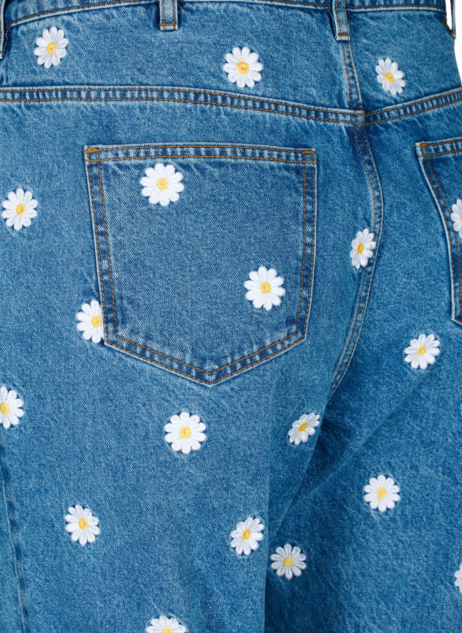 Zizzi Gemma Jeans mit hoher Taille und G&auml;nsebl&uuml;mchen, Blau, Packshot image number 3