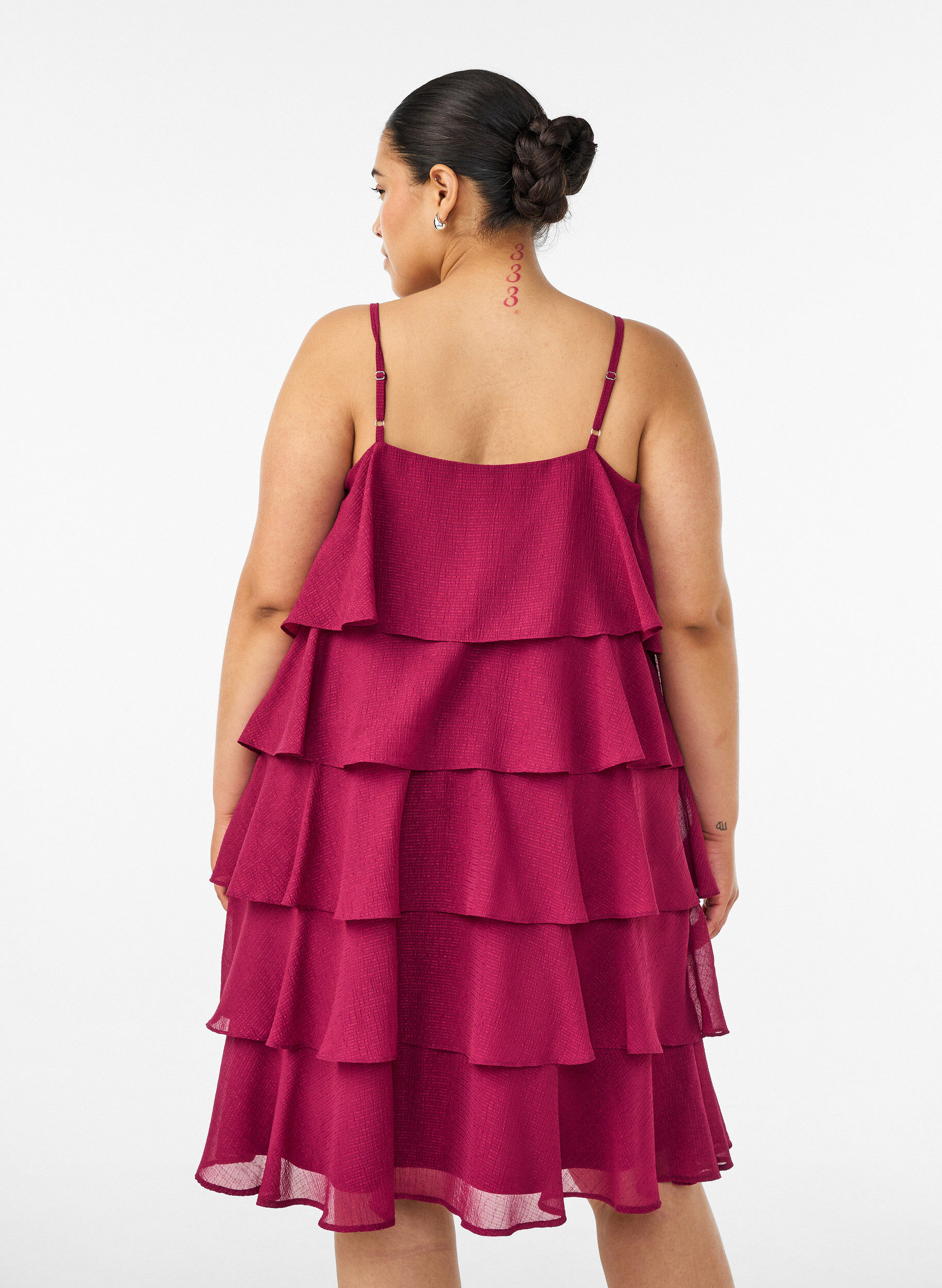 ZizziLagenkleid mit R&uuml;schen und Spaghettitr&auml;gern, Rot, Model image number 2