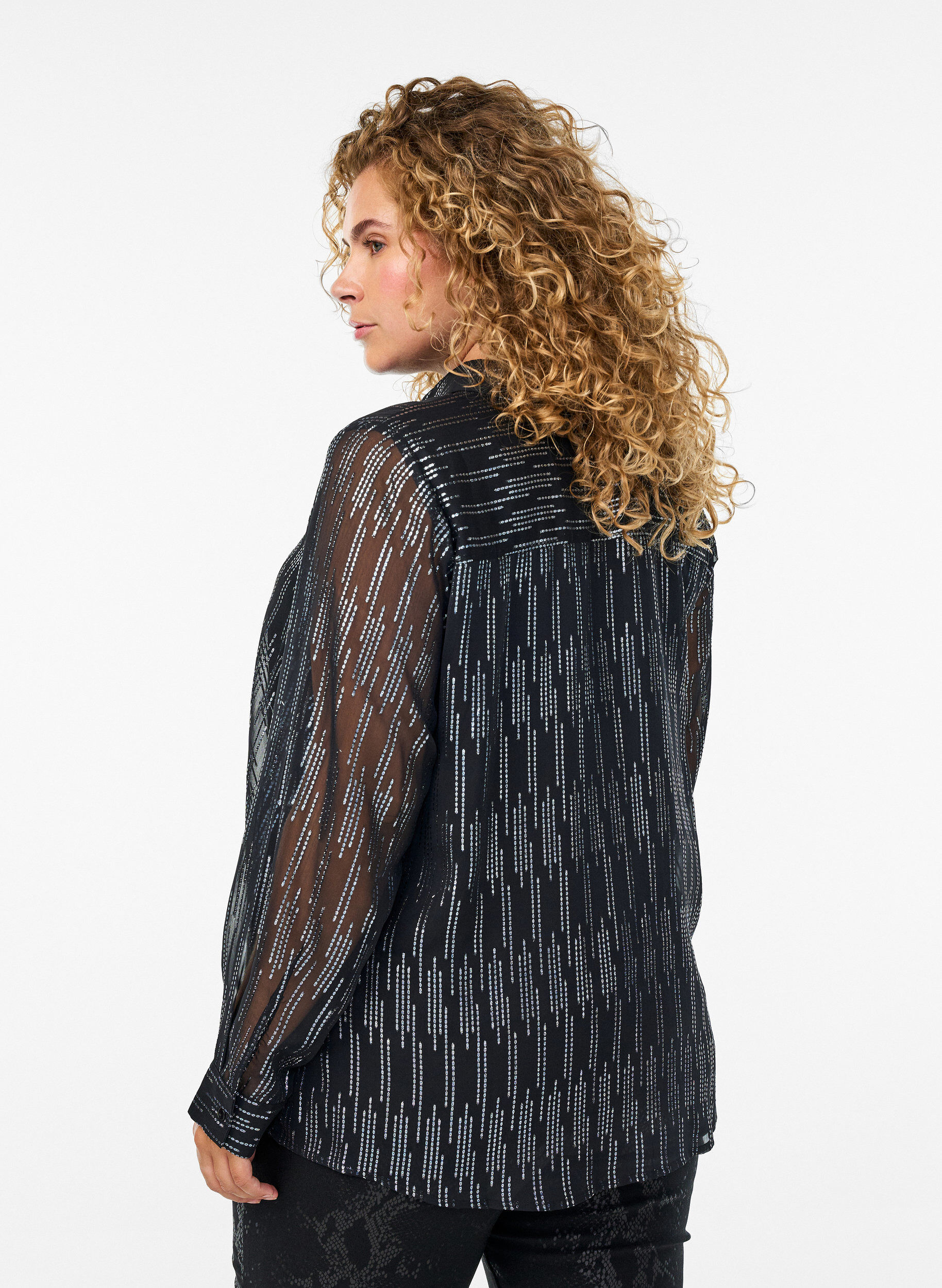 ZizziBluse mit glitzerndem Muster, Schwarz, Model image number 2