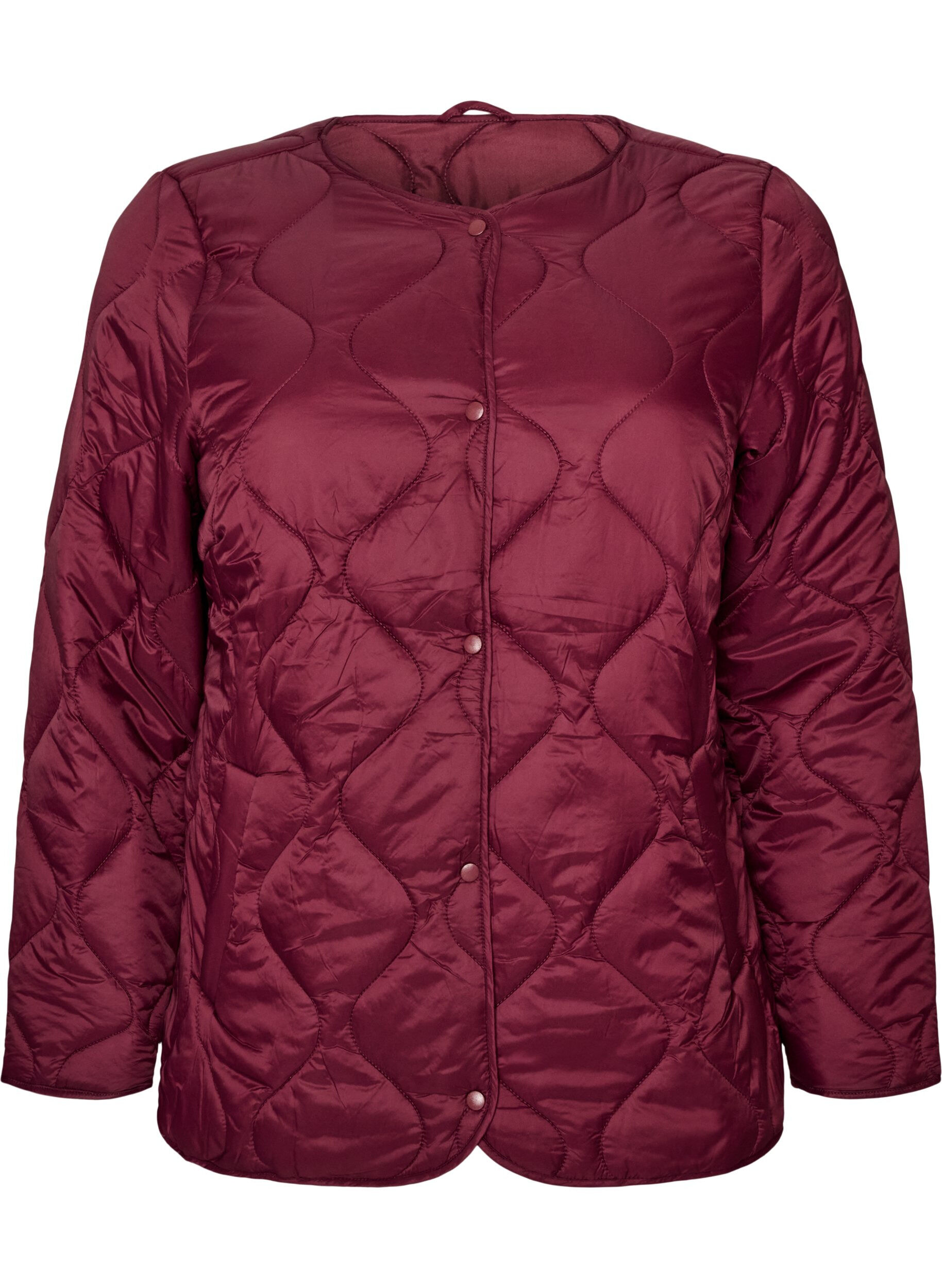 ZizziSteppjacke mit Druckkn&ouml;pfen und Rundhalsausschnitt, Dunkles Bordeaux, Packshot image number 0
