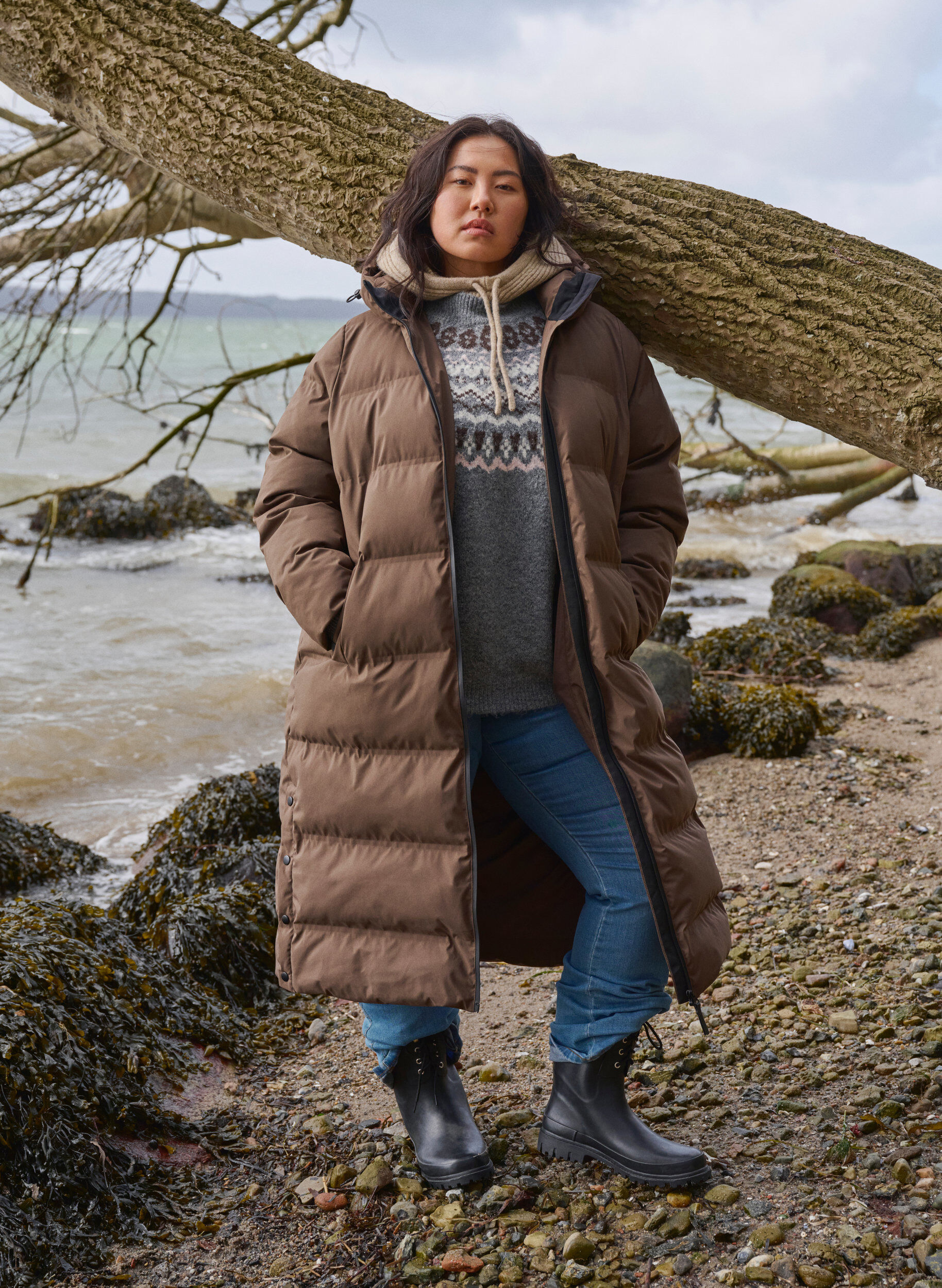 ZizziGestrickter Pullover mit Muster und langen &Auml;rmeln, Medium Grey Comb, Image image number 0