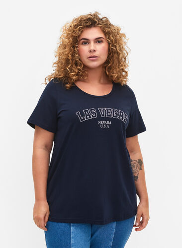 T-Shirt aus Baumwolle mit Textprint, Night Sky W. Las, Model image number 0