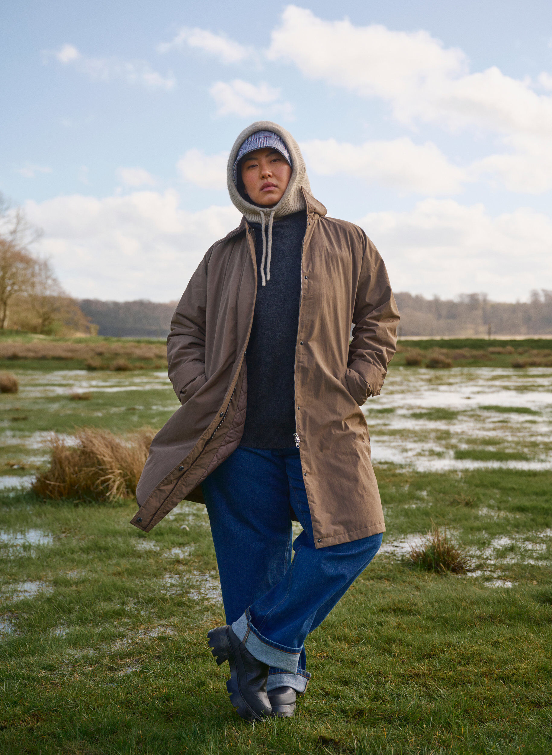 Zizzi&Uuml;bergangsmantel mit Samtkragen und Taschen, Chocolate Chip, Image image number 0