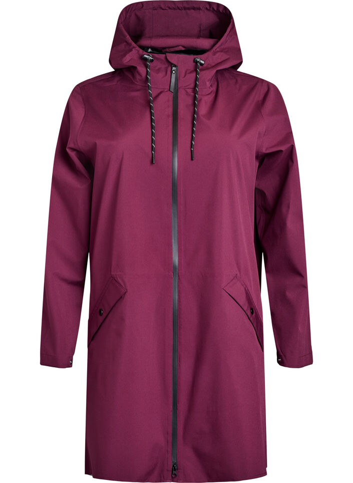 Regenjacke mit Taschen und Kapuze, Dunkles Bordeaux, Packshot image number 0
