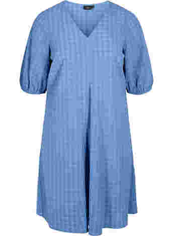 Kleid in Crêpe-Qualität mit V-Ausschnitt und Ballonärmeln