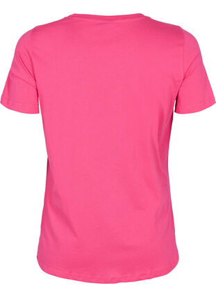 Kurzärmeliges Baumwoll-T-Shirt mit Textdruck, Fandango Pink, Packshot image number 1