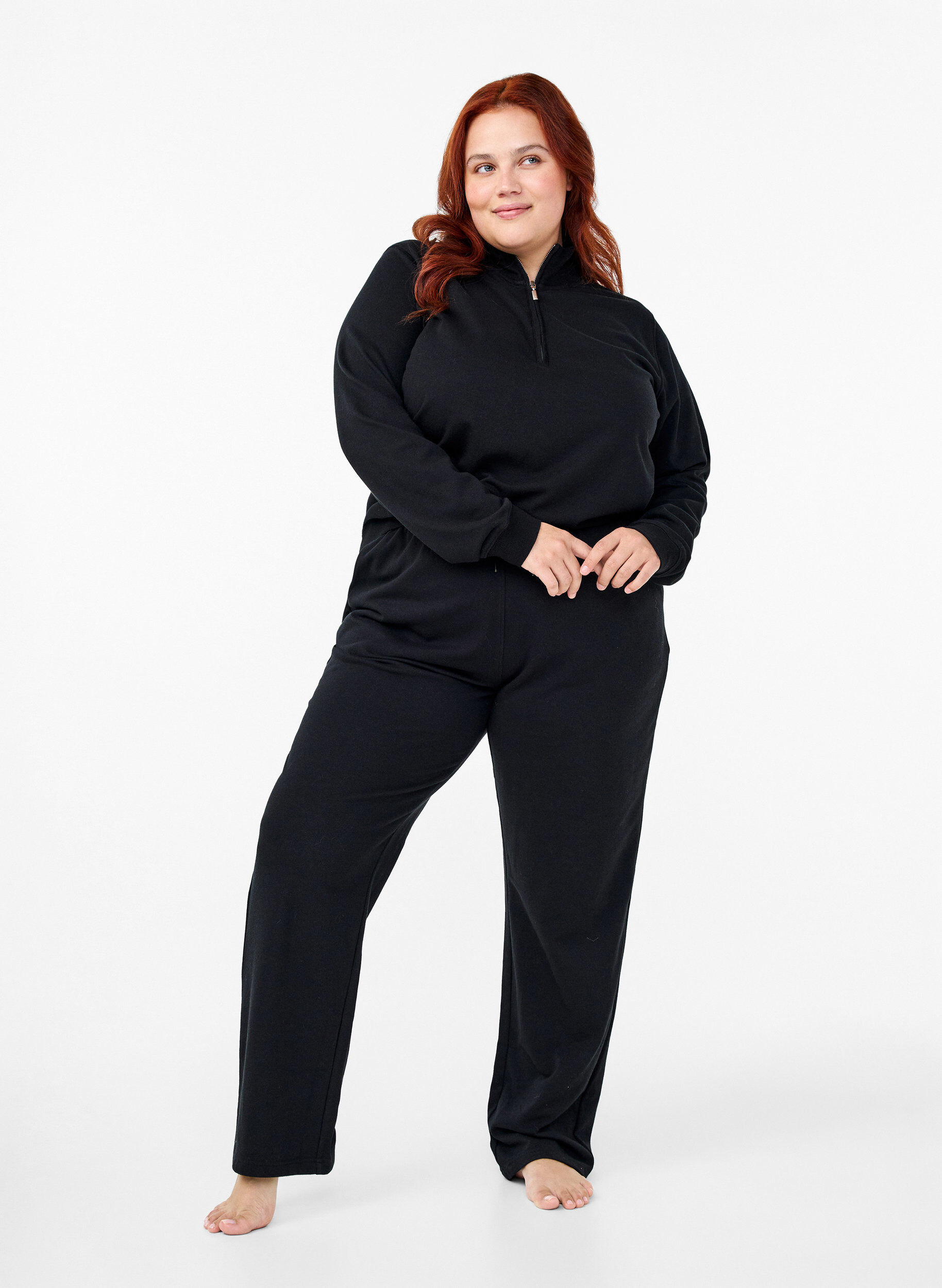 ZizziSweatshirt mit hohem Kragen und Rei&szlig;verschluss, Schwarz, Model image number 1