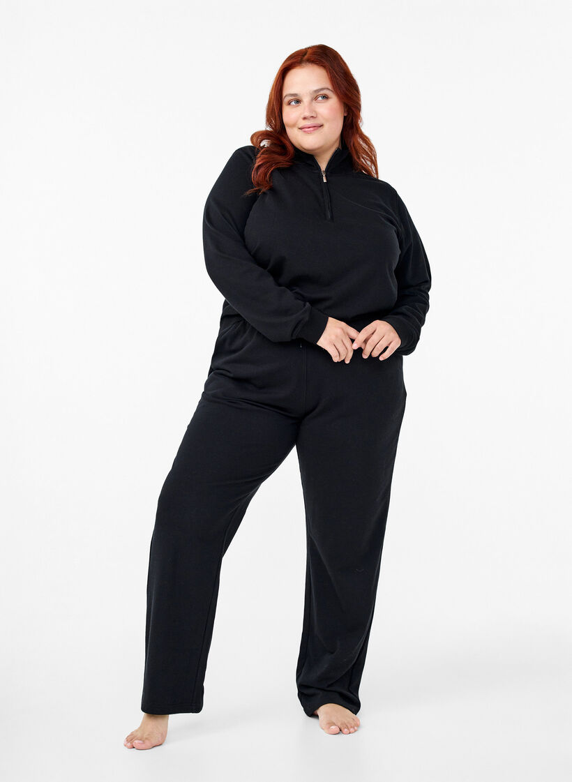 Sweatshirt mit hohem Kragen und Reißverschluss, Schwarz, Model image number 1