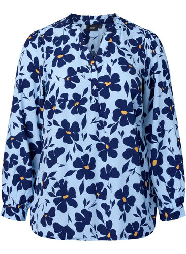 	 Langärmelige Bluse mit V-Ausschnitt, Flower AOP, Packshot image number 0
