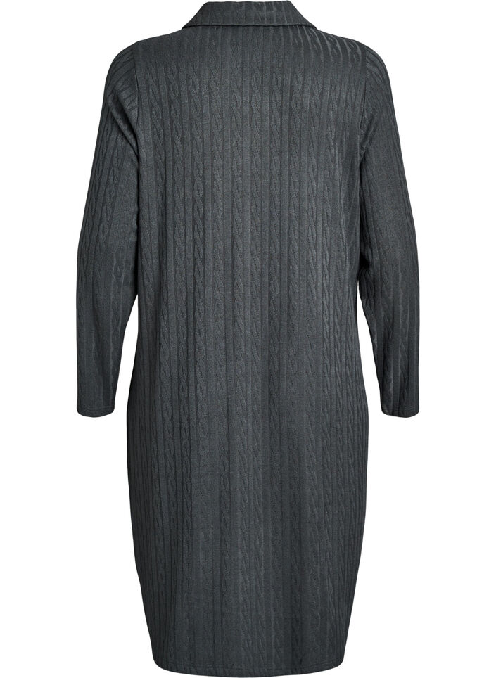 Kleid mit Zopfmuster und V-Ausschnitt, Grün, Packshot image number 1