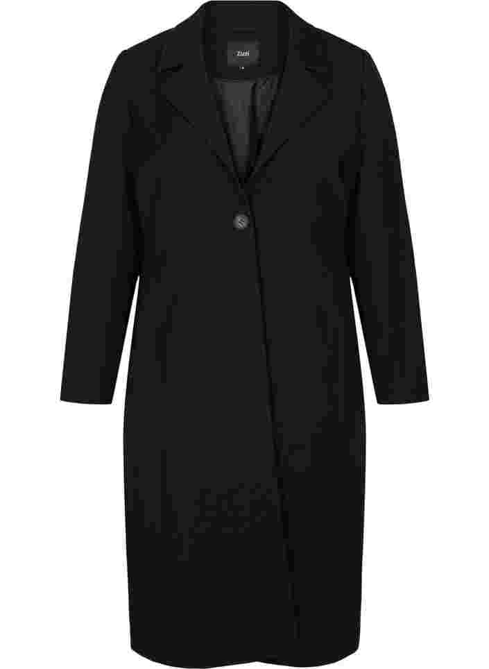 Langer Mantel mit Knopfverschluss, Black, Packshot