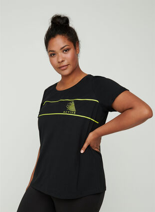 Trainingsshirt mit Print , Black, Model image number 0