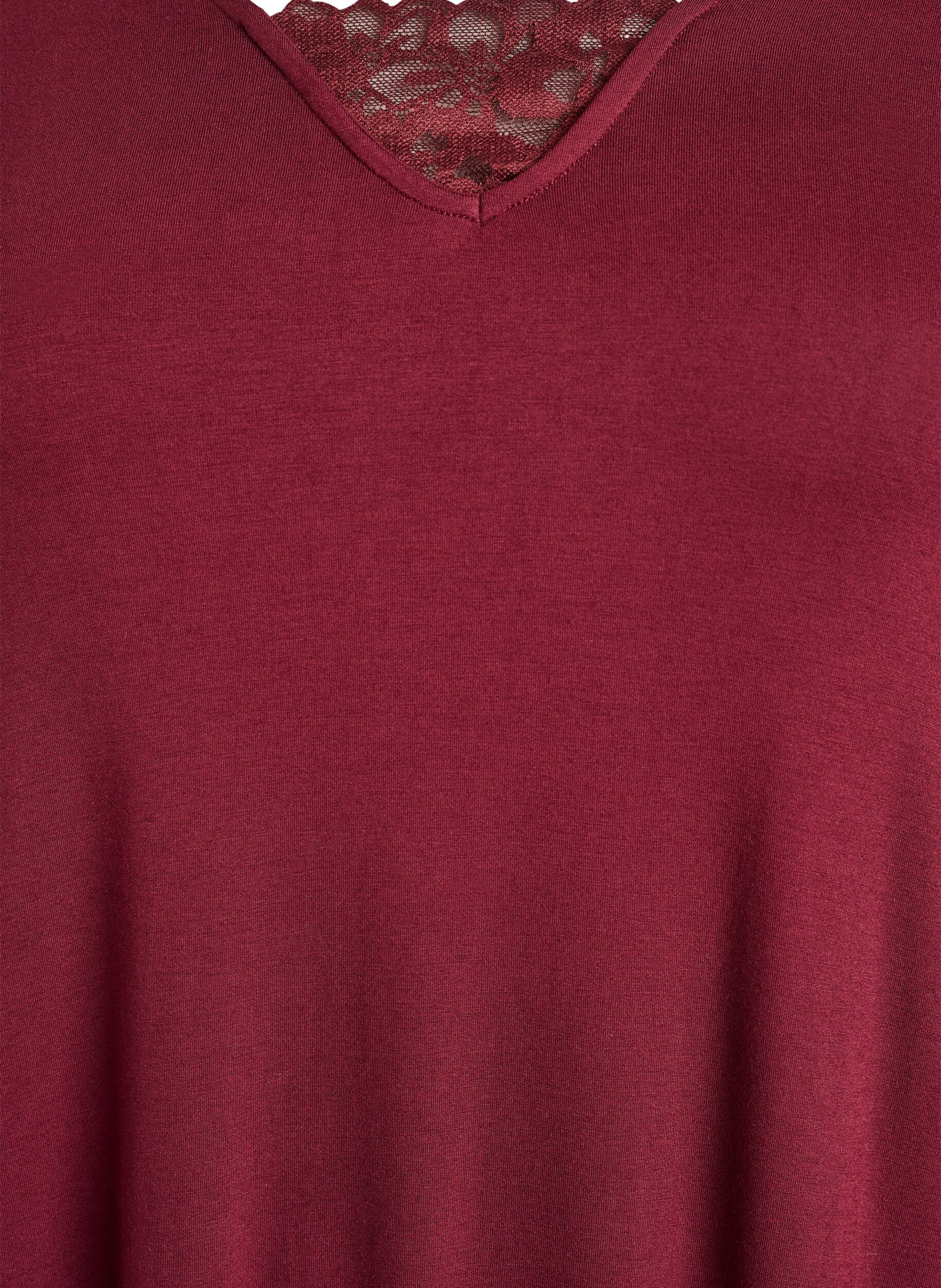 ZizziLang&auml;rmliges Nachthemd mit Spitzeneinsatz und V-Ausschnitt, Rot, Packshot image number 2