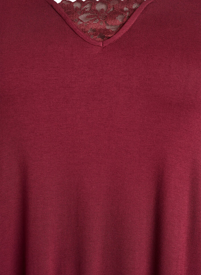 Langärmliges Nachthemd mit Spitzeneinsatz und V-Ausschnitt, Rot, Packshot image number 2