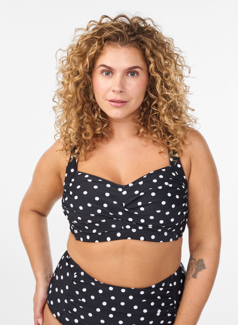 Wattierter Bikini-Oberteil mit Print, Schwarz, Model image number 0