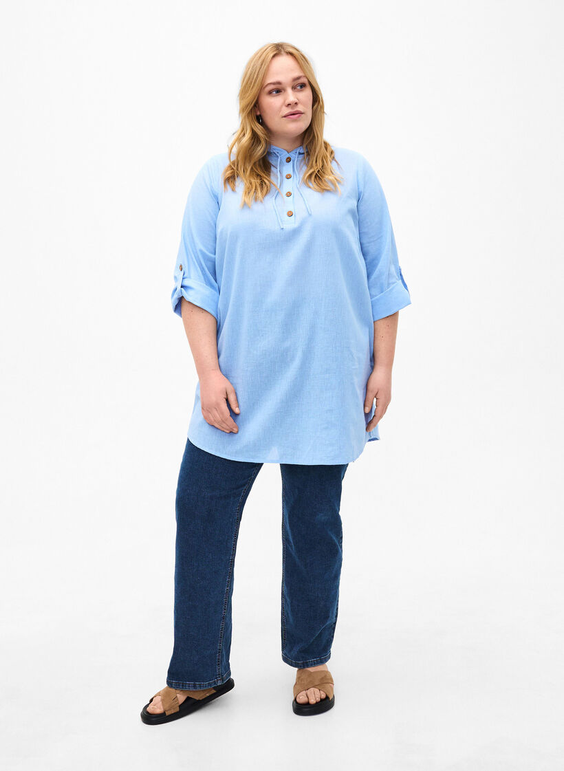 Tunika mit Kapuze aus Baumwolle und Leinen, Serenity, Model image number 2