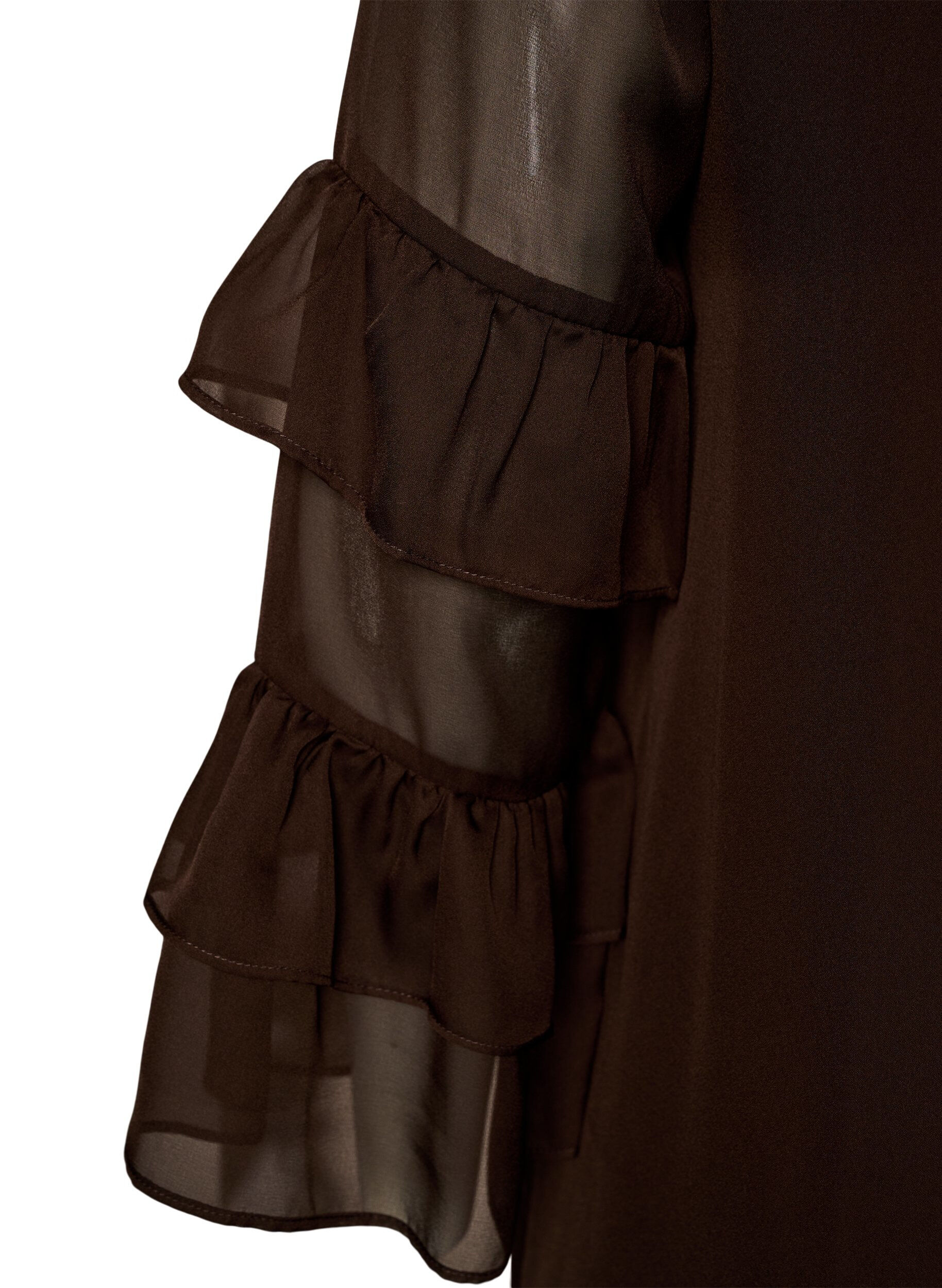 ZizziKurzes Kleid mit transparenten R&uuml;schen&auml;rmeln, Braun, Packshot image number 3