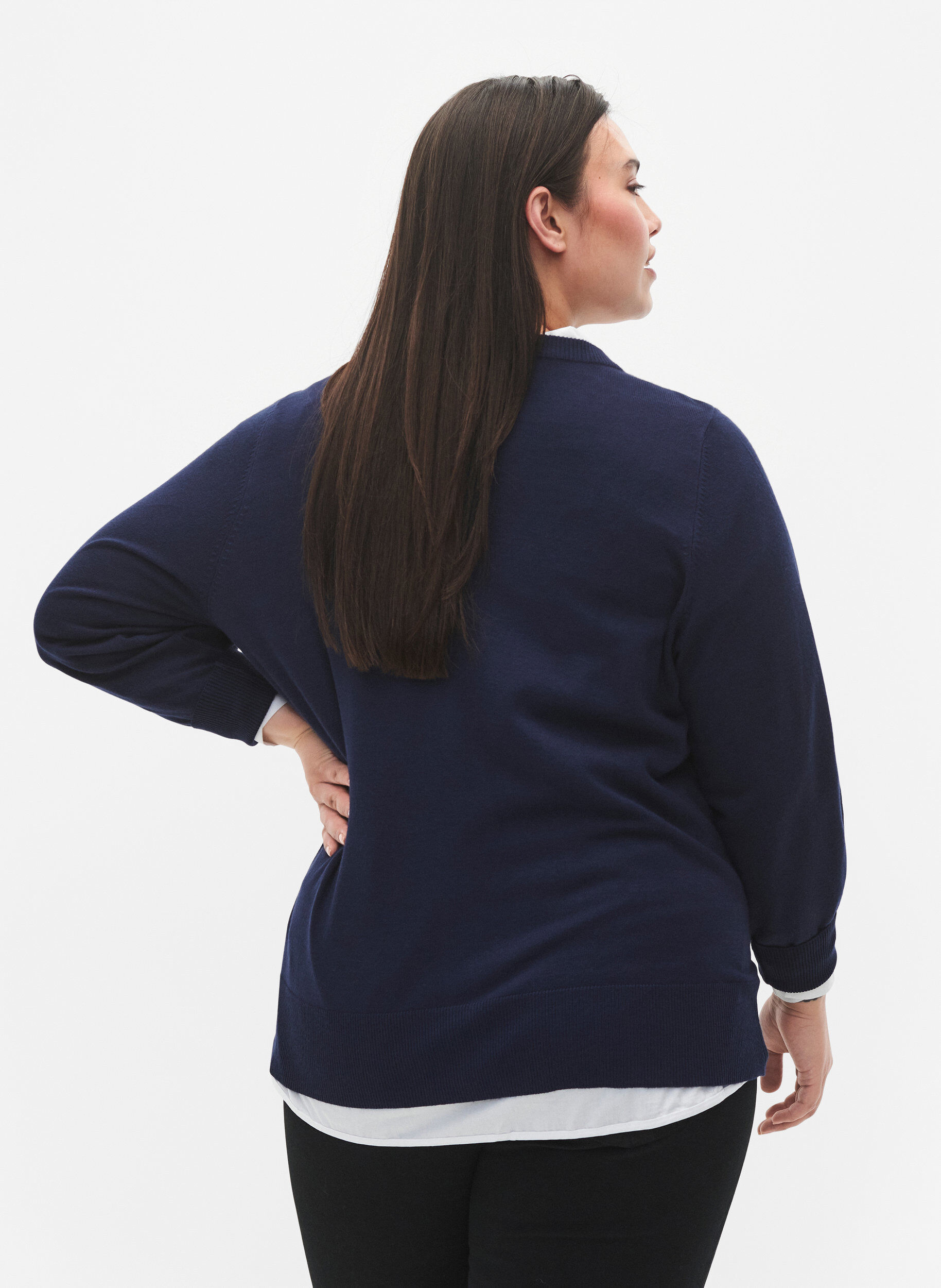 ZizziViskose-Strickjacke mit Kn&ouml;pfen, Navy Blazer, Model image number 1