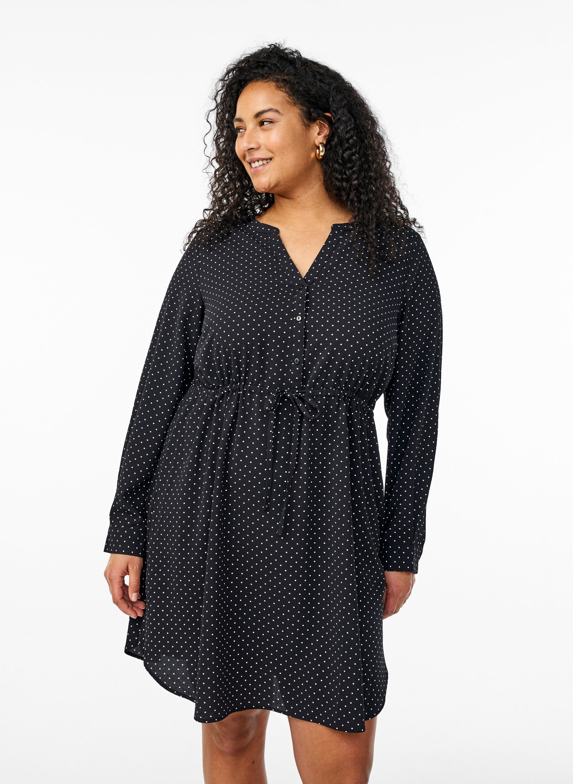 ZizziKnielanges Kleid mit Bindeg&uuml;rtel, Schwarz, Model image number 0