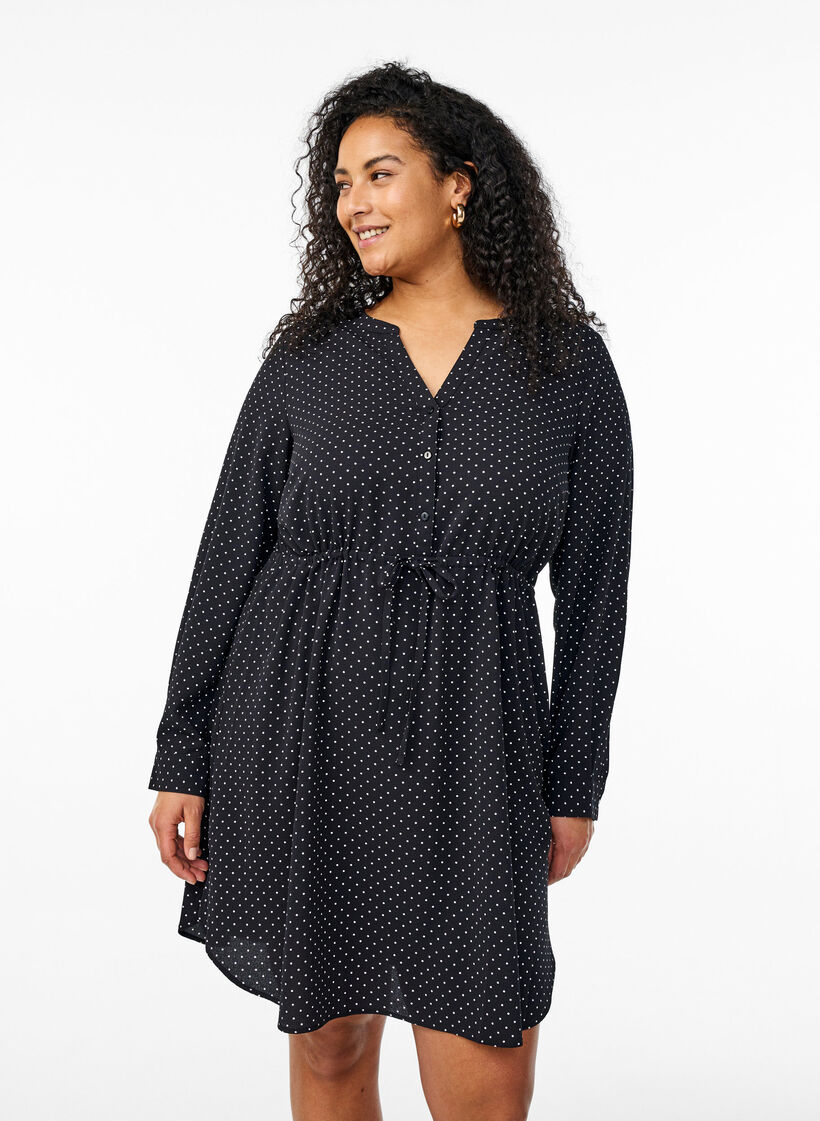 Knielanges Kleid mit Bindegürtel, Schwarz, Model image number 0