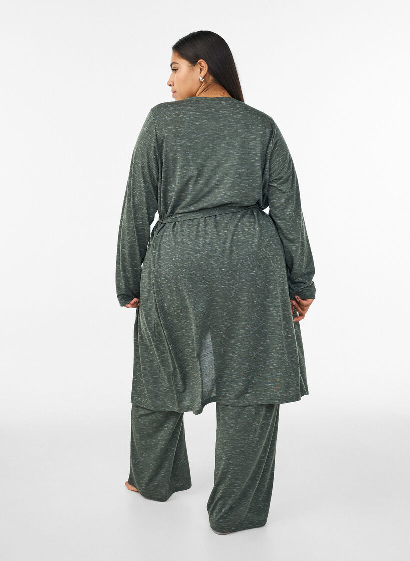 Lange Jersey-Strickjacke mit Bindeg&uuml;rtel, Gr&uuml;n, Model image number 1