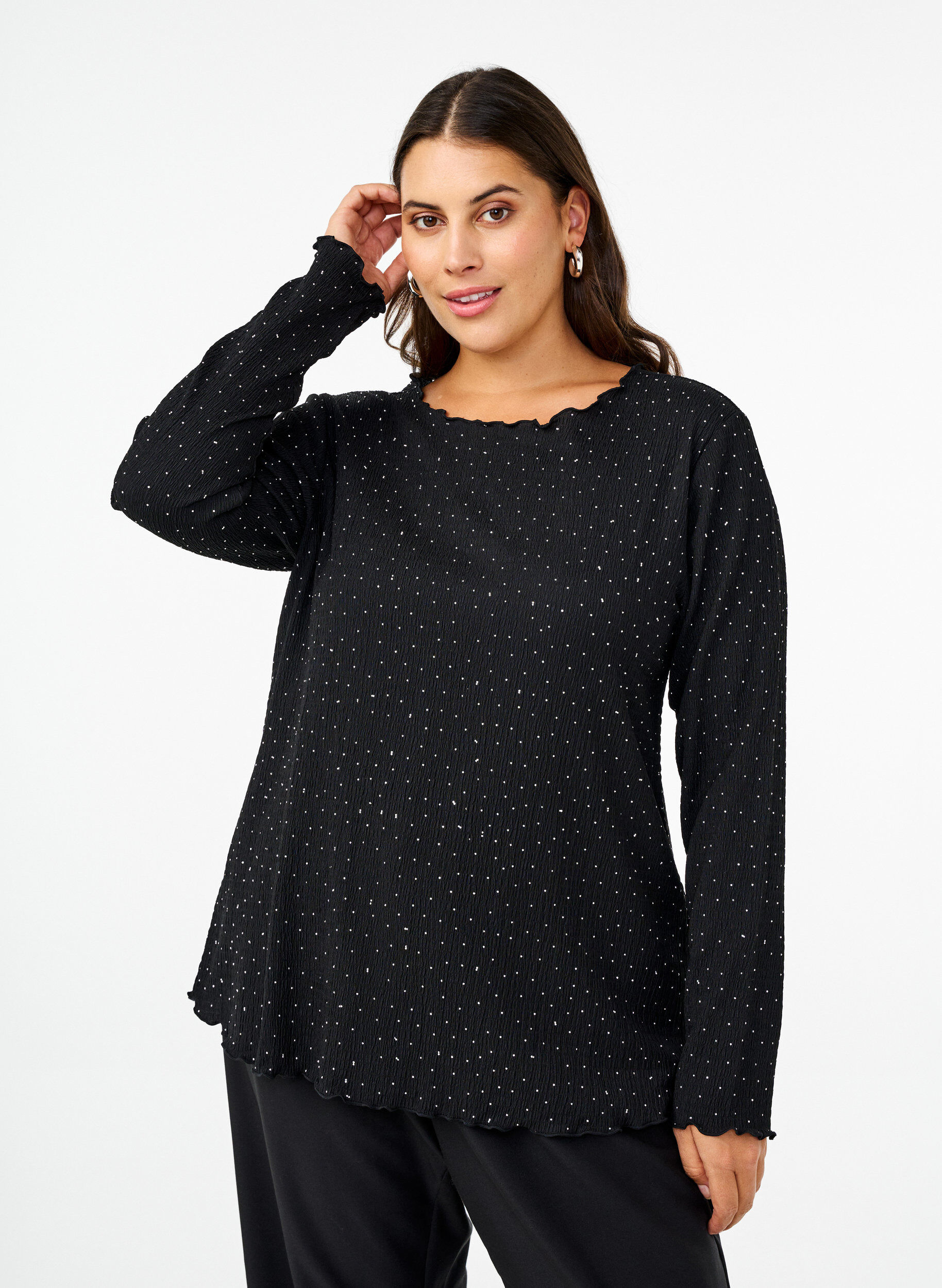 ZizziLang&auml;rmlige Bluse mit Strasssteinen, Schwarz, Model image number 0