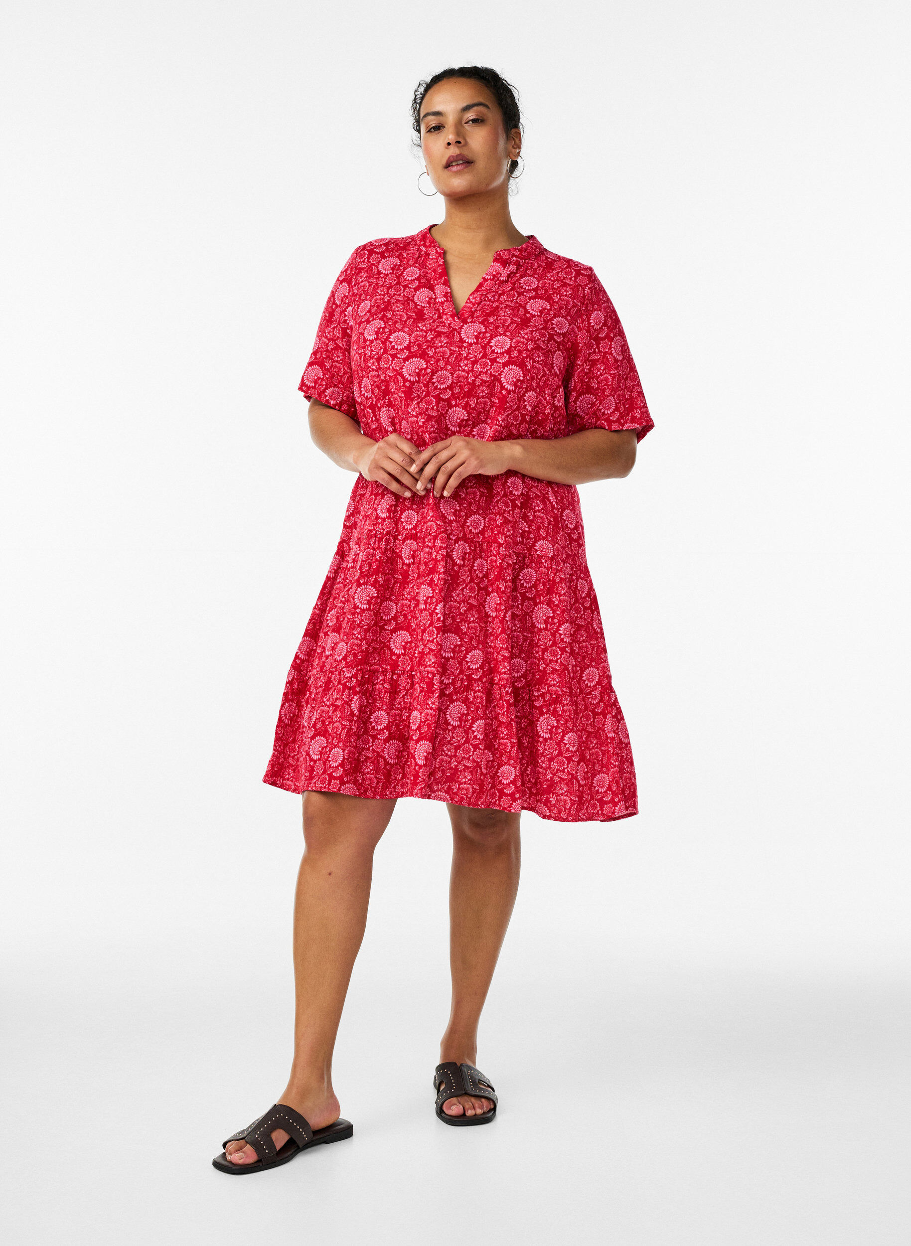 ZizziKurzes A-Linien-Kleid aus Baumwollmusselin, Rot, Model image number 1
