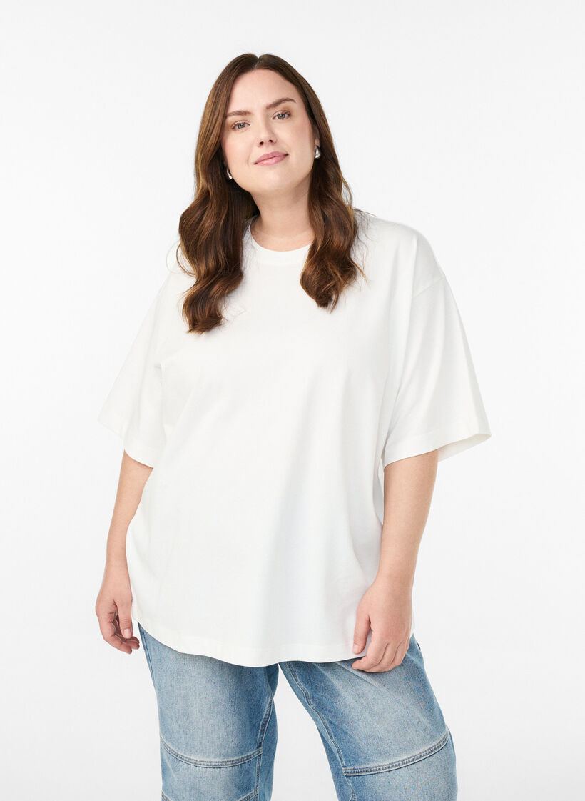 Oversize-T-Shirt mit halben Ärmeln, Weiß, Model image number 0