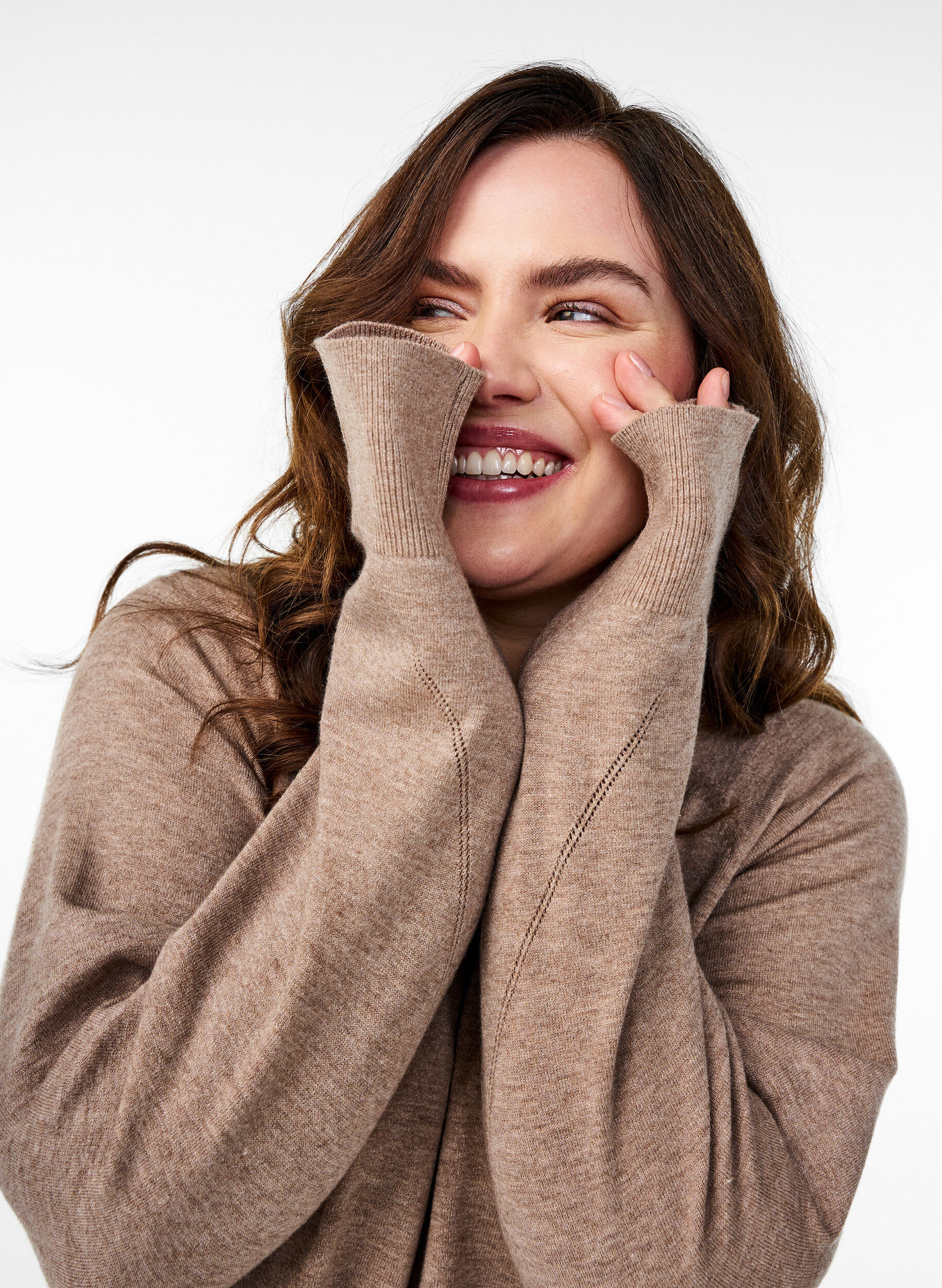 ZizziStrickbluse mit Rundhalsausschnitt und Strickmuster, Braun, Image image number 0