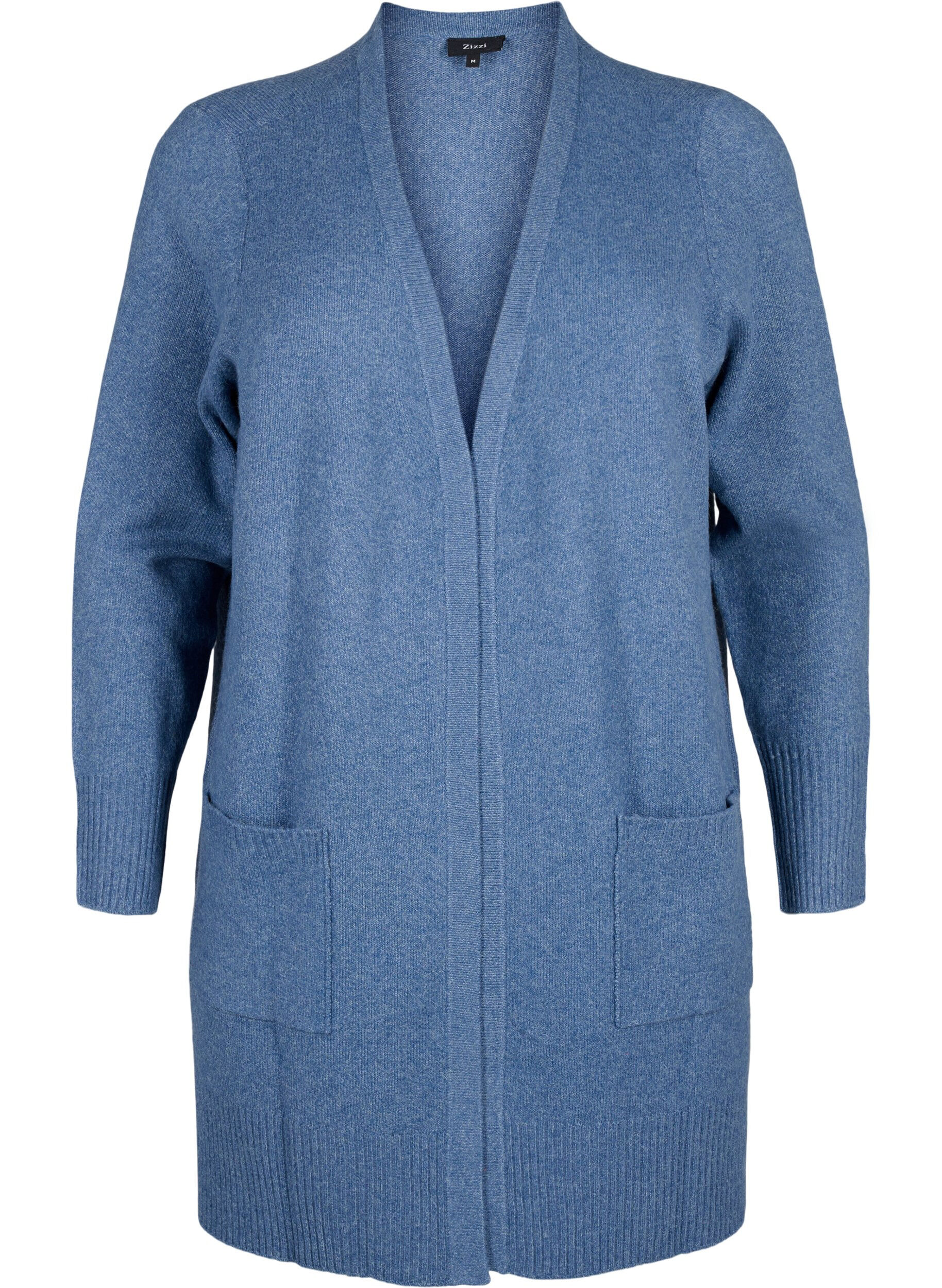 ZizziStrickjacke mit Rippenstrick und Taschen, Blau, Packshot image number 0