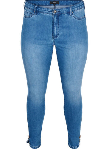 Cropped Amy Jeans mit Perlendetail, Blue denim, Packshot image number 0