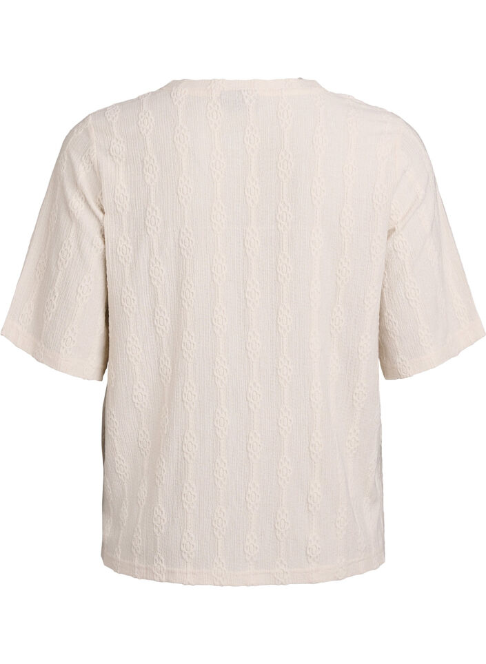 Bluse mit Strukturmuster und kurzen Ärmeln, Beige, Packshot image number 1