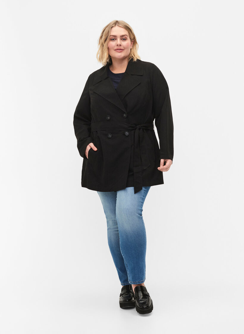 Trenchcoat mit Gürtel und Taschen, Black, Model image number 2