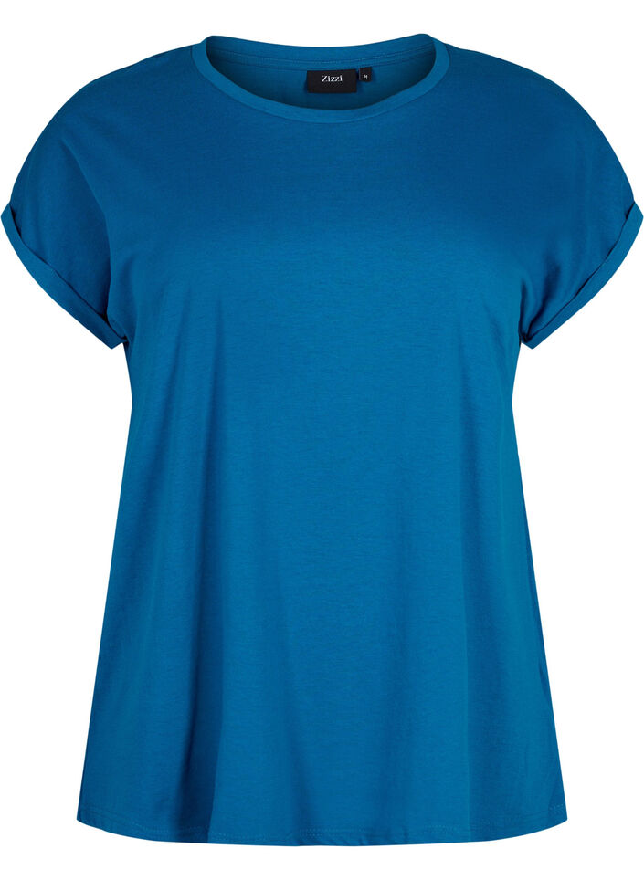 Kurzärmeliges T-Shirt aus einer Baumwollmischung, Petrol Blue, Packshot image number 0