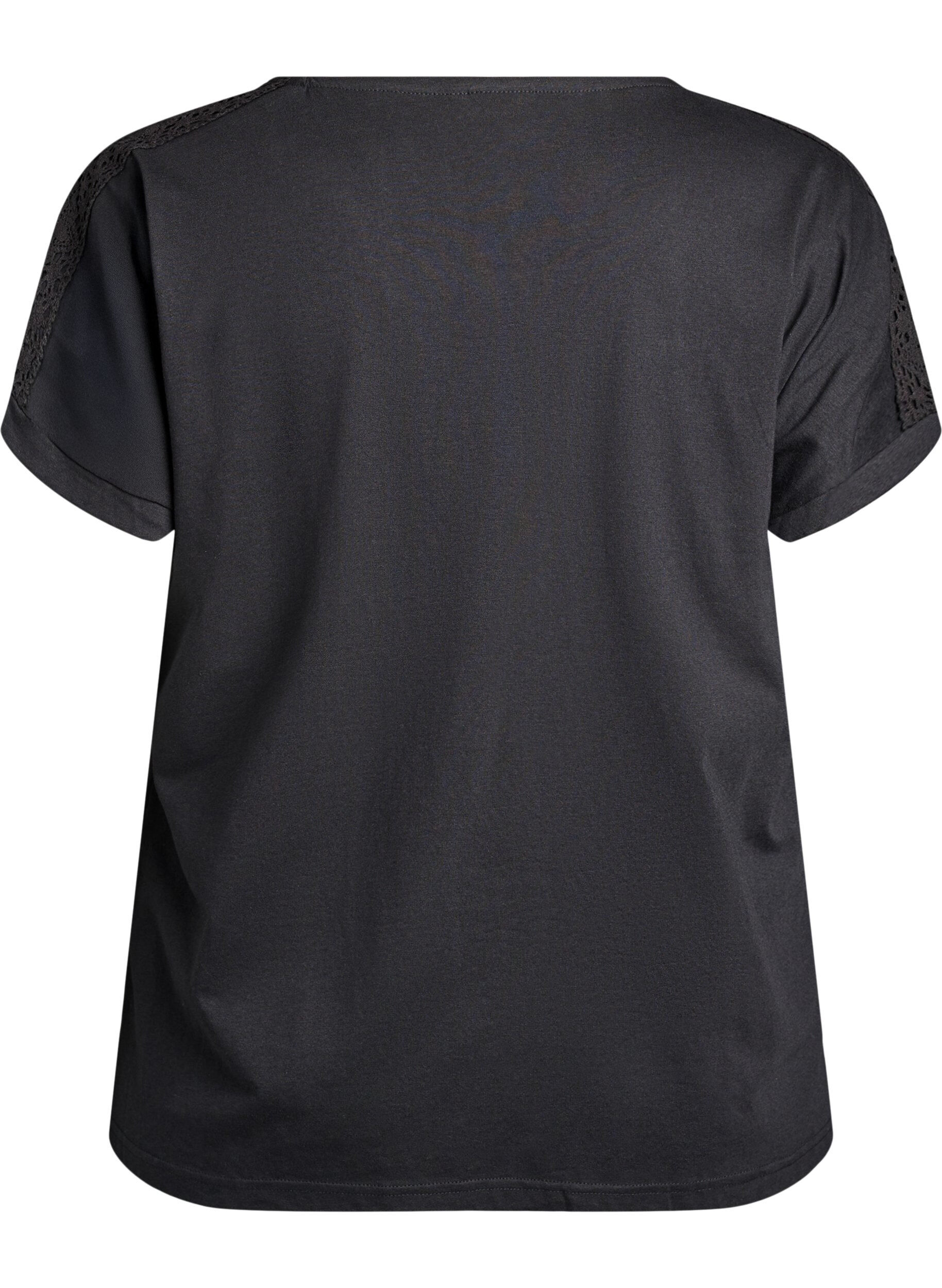 ZizziT-Shirt aus Baumwolle mit H&auml;keldetail, Schwarz, Packshot image number 1